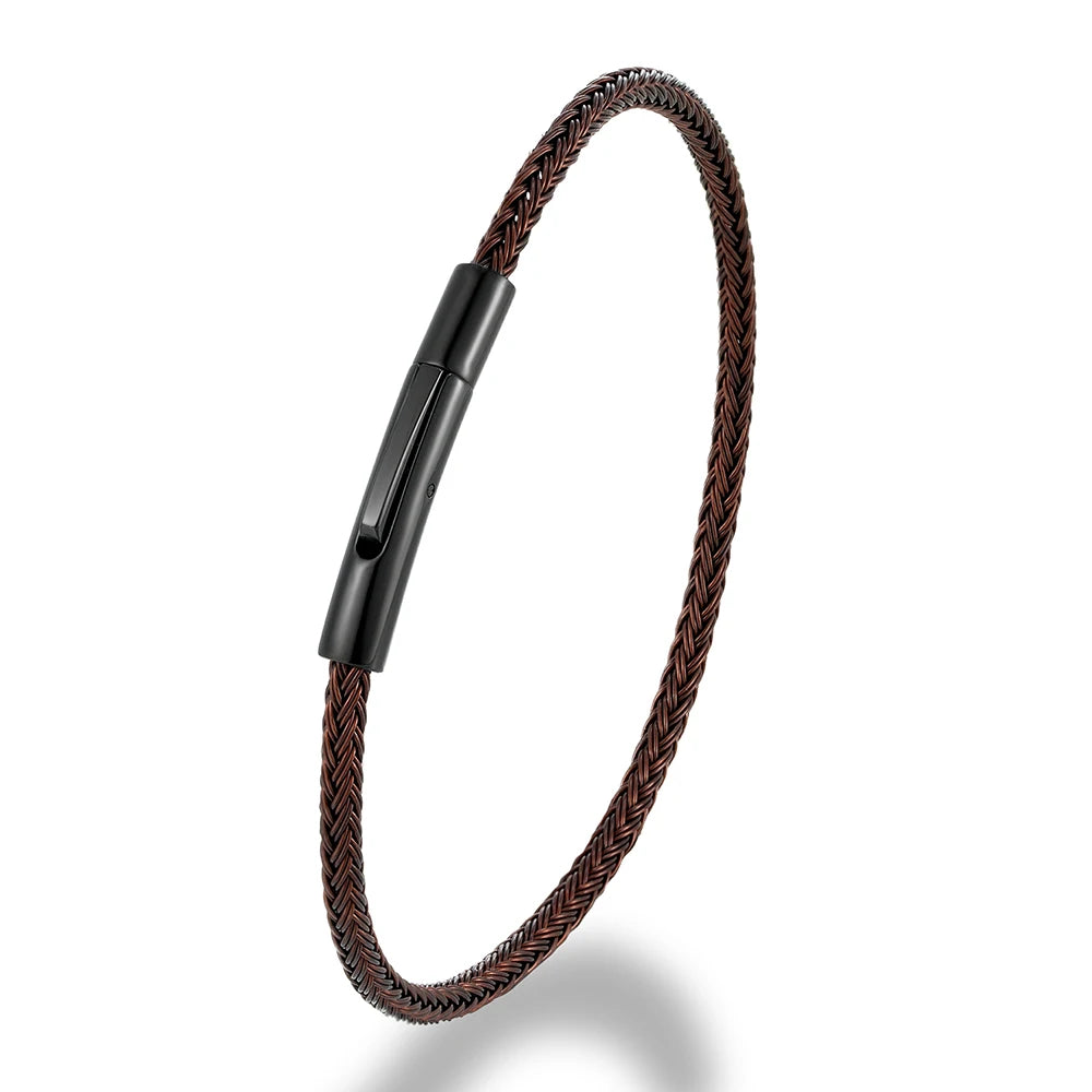 MKENDN Punk Simple Style Men Jewelry Coffee Non-fading Steel Wire Rope Bracelet Classic Cuff Charm Bracelet for Men Male Gifts