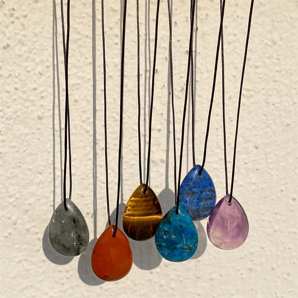 High Quality Smooth Water Drop Gem Pendant Natural Apatite Quartzs Labradorite Top Drilled Charm Bead For Jewelry DIY 18X25MM