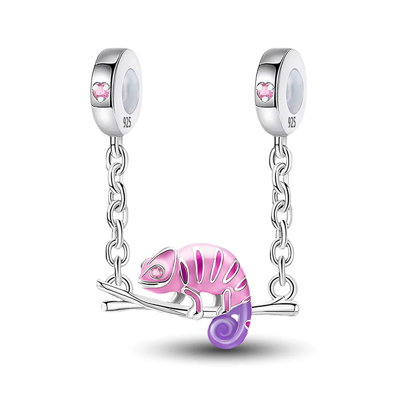 925 Sterling Silver Pink Chameleon  Luminous Firefly Dog Charms Bead Fit Diy Bracelet Bangle Making Gift of High Quality Jewelry