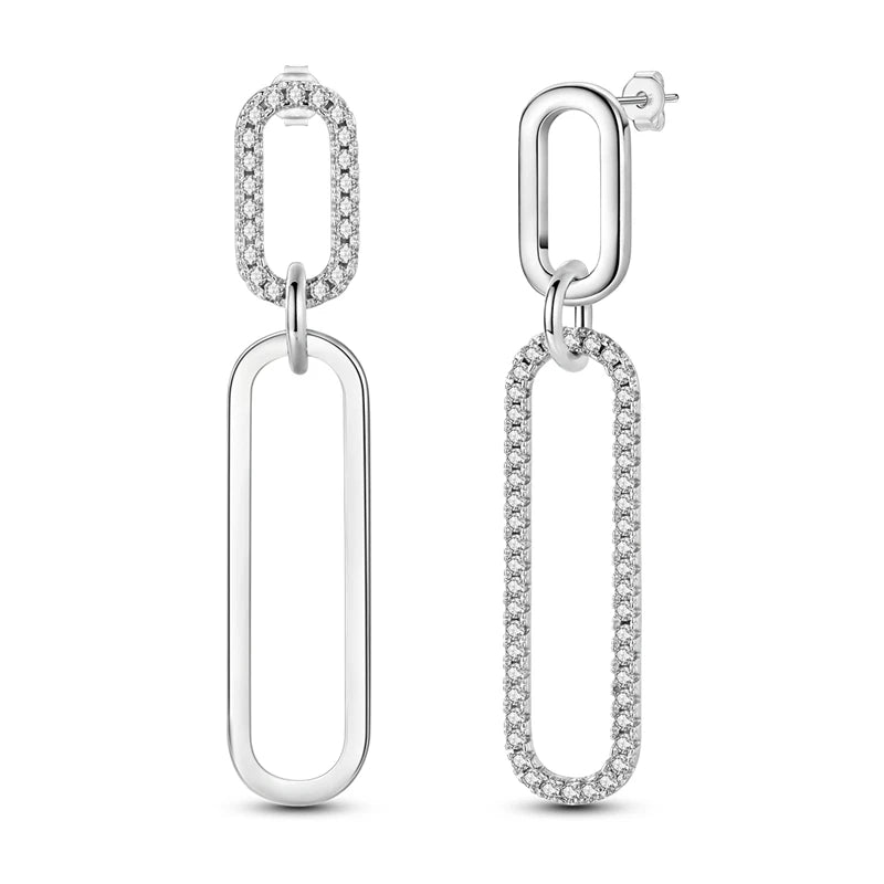 New Classic Earring For Women 925 Silver Sparkling Zircon Serpentine Rectangular Star Cat Double Hoop Earring Engagement Jewelry