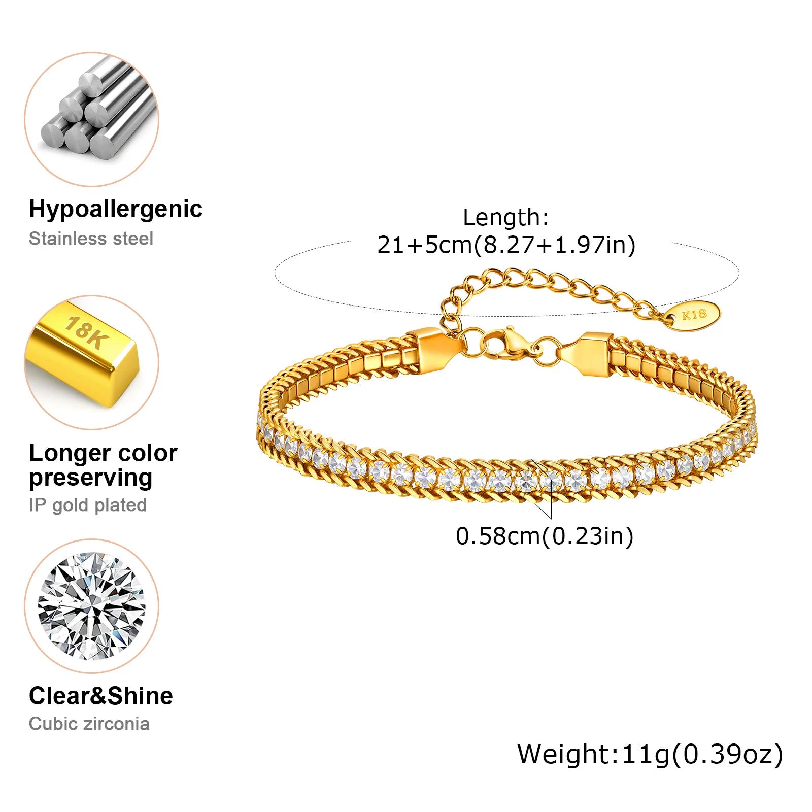 Vnox  Stainless Steel White Zircon Women's Chain Anklets Minimalist Beach Holiday Dainty Anklet Waterproof Jewelry Gift To Girls