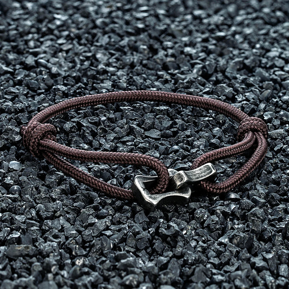 MKENDN Locomotive Vintage Oxidized Black Keel Chain Link Men Women Nylon Rope Bracelet Punk Stainless Steel Motorcycle Bracelets