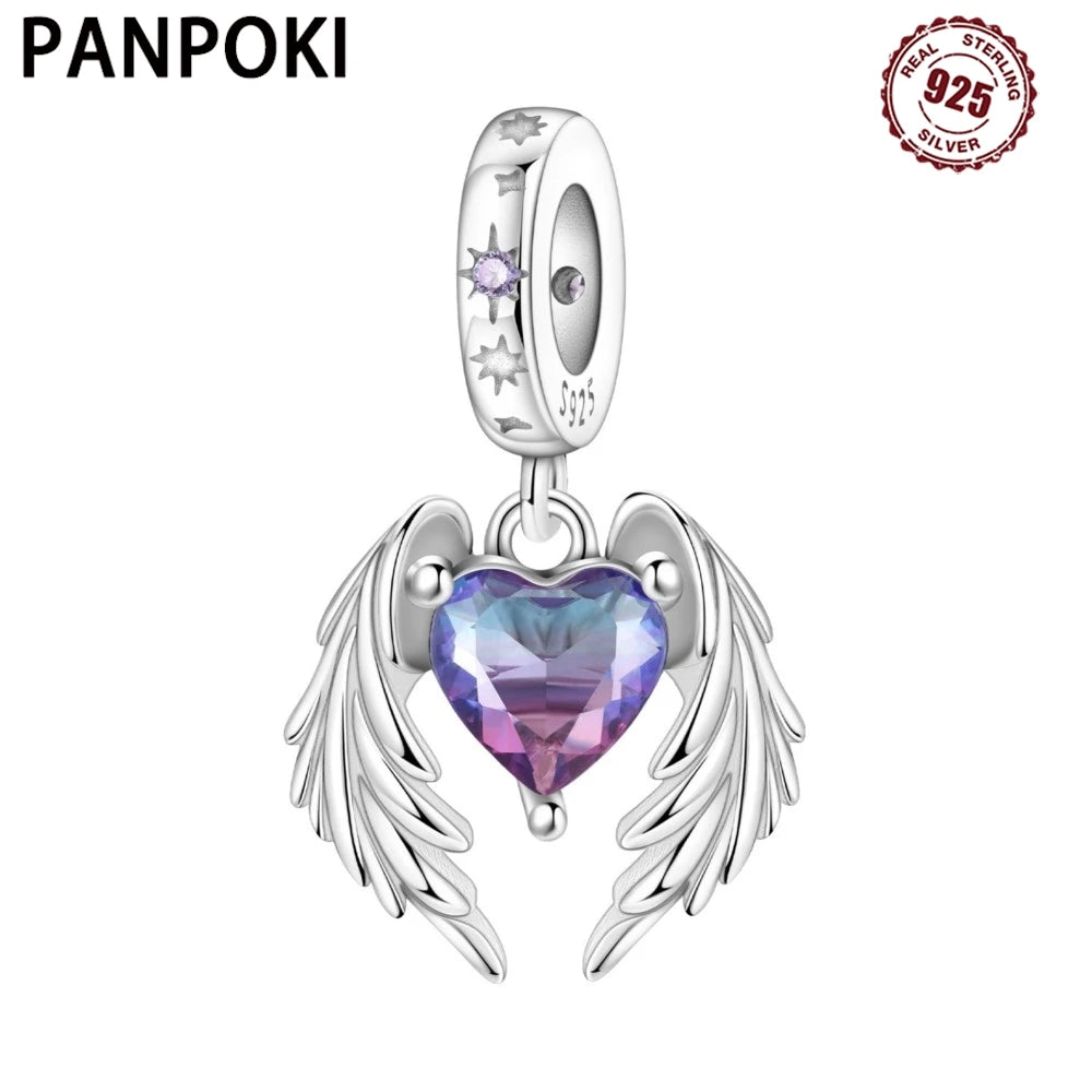 PANPOKI 925 Sterling Silver Wings Guardian Love Pendant Beads Original Pendants Bracelet Charm Jewelry Party DIY Gifts