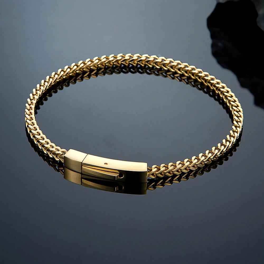 MKENDN Mens 3MM Byzantine Cuban Link Chain Bracelets Retro Stainless Steel Link Wristband Vintage Jewelry Gift for Him Boy