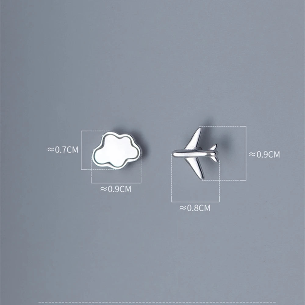Mkendn Genuine 925 Sterling Silver Cloud Fashion Airplane Simple Stud Earrings For Women Sterling Silver Jewelry Flight Gifts