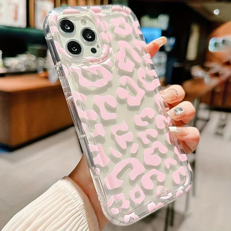 Rose Leopard Transparent Pattern Phone Case For iPhone 17 15 16 Pro Max Cases iPhone 14 13 12 11 7 8 Plus 16E Shockproof Cover