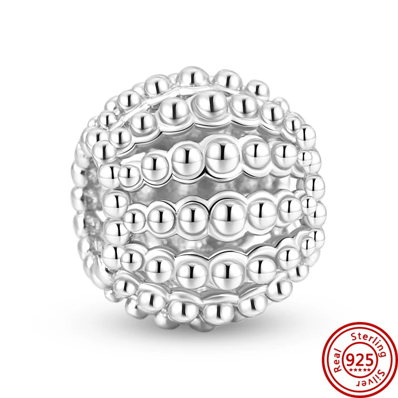 Authentic 100% 925 Sterling Silver Fit Original Pantaro Charms Bracelet Heart Round Style Simple Beads Women DIY Jewelry Making