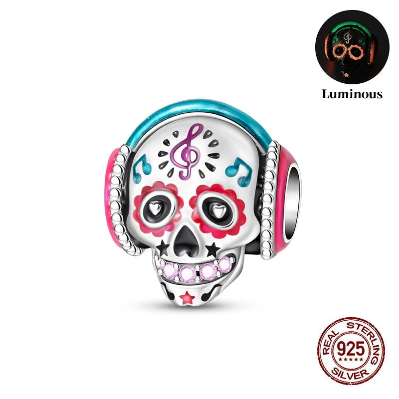 New 925 Sterling Silver Luminous Halloween Skull Witch Pumpkin Candy Charms Beads Fit 3mm Original Bracelets Party Jewelry