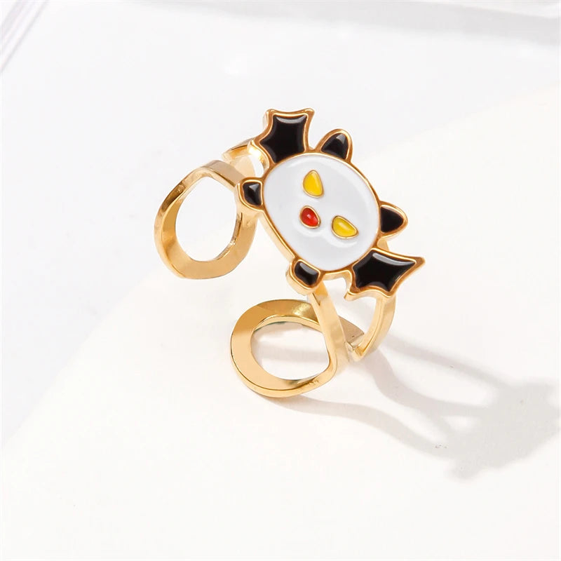 Niche Design Halloween Stainless Steel Ring For Women Cute Cartoon Ghost Pumpkin Skull Bat Adjustable Finger Ring Party Jewelry