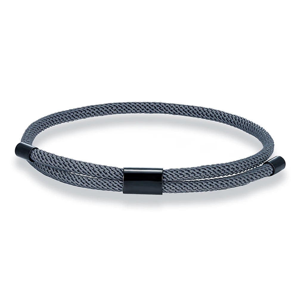 MKENDN Modisches schwarzes Nylonarmband für Damen und Herren aus strapazierfähigem Marine-Nylon mit poliertem schwarzem Edelstahlverschluss – schlichtes Schmuckstück