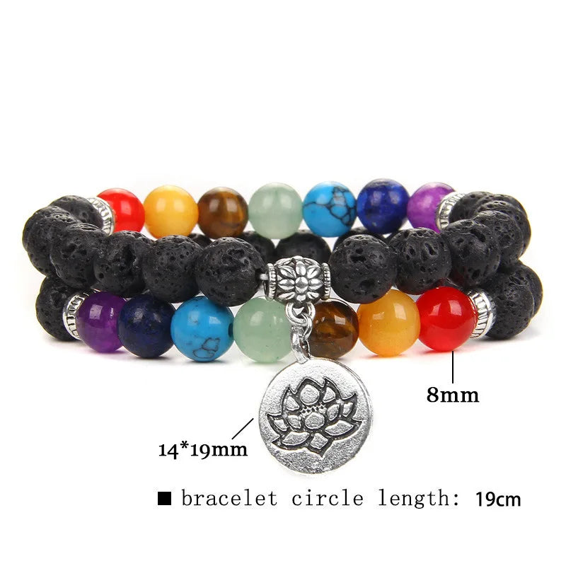 MKENDN 7-Chakra-Armbänder, buddhistisches Lotus-Amulett-Armband, Herren-Armband mit natürlichen Reiki-Steinen und Amethysten, Damen-Yoga-Schmuck
