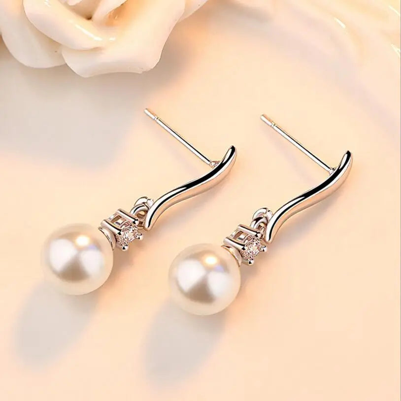 Real 925 Sterling Silver Zircon Bead Freshwater Pearl Stud Earrings for Women Trendy Fine Jewelry Minimalist Accessories