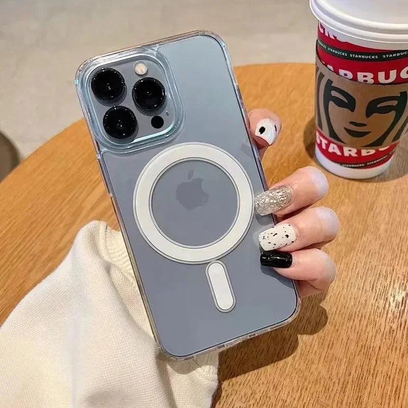 Hard Crystal Original Magnectic Case For iPhone 16 15 14 13 12 11 Pro Max 16E X XS XR SE 7 8Plus Magsafe Wireless Charging Cover