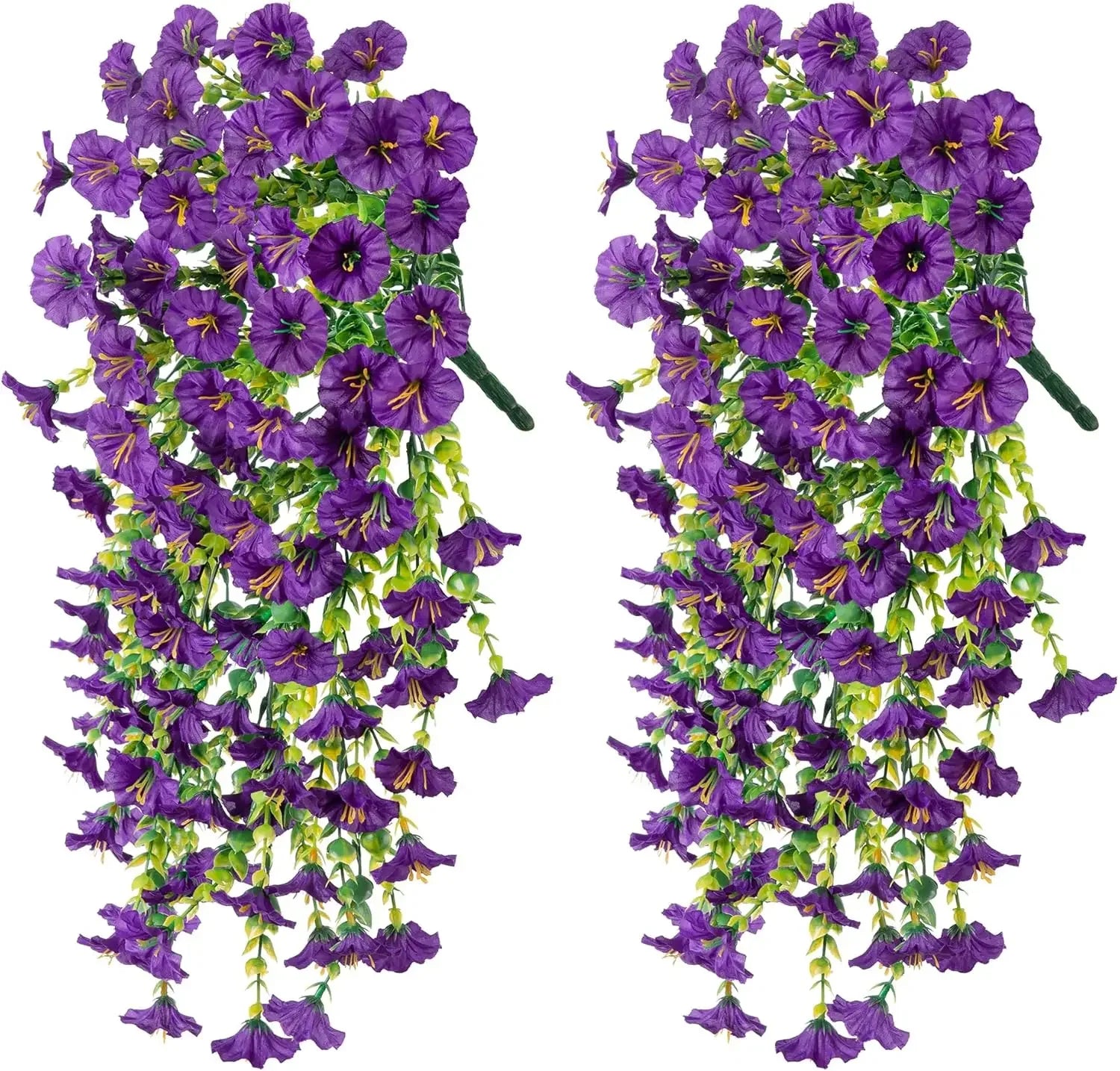 Artificial Hanging Flowers Plants Silk Morning Glory Flowers with Eucalyptus Leaves for Home Garden Porch Window Decoration