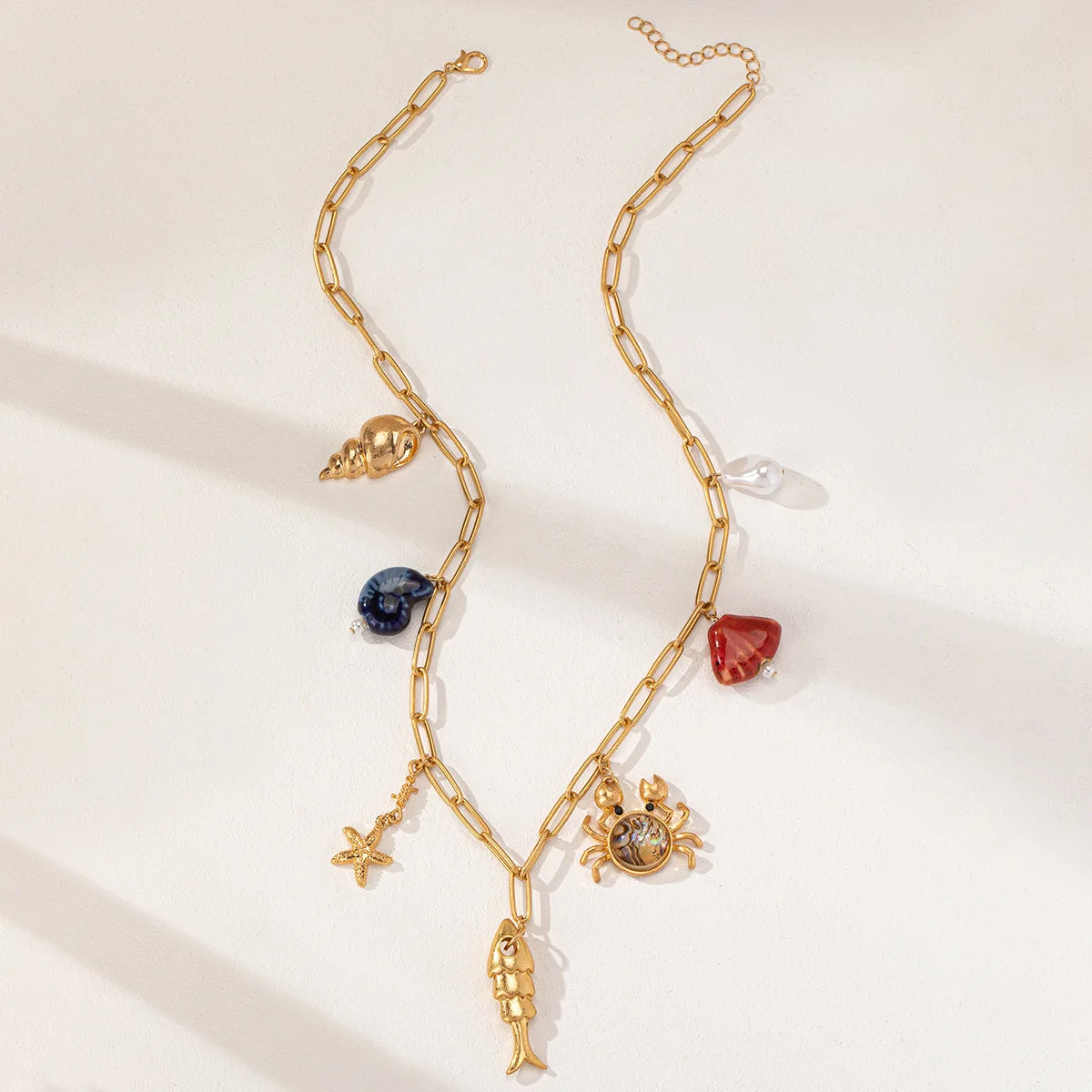 Beach Fish Coral Shell Multi Charm Summer Necklace