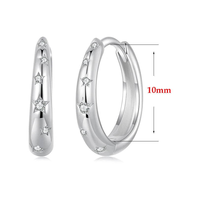 BAMOER Creolen aus echtem 925er Sterlingsilber mit Sternenmotiv, Pavé-Fassung, CZ-Stern, für Damen, für den täglichen Gebrauch, edler Schmuck