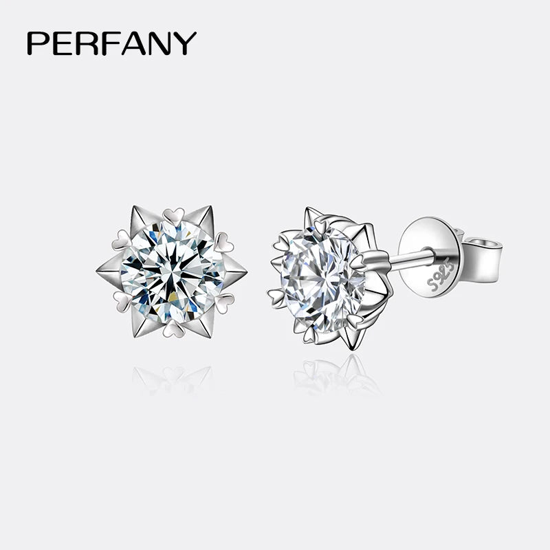 PERFANY 0.3-2CT Moissanite Earrings for Women S925 Pure Silver Six Claw Snowflake Laboratory Diamond Wedding Exquisite Jewelry - Madeinsea©