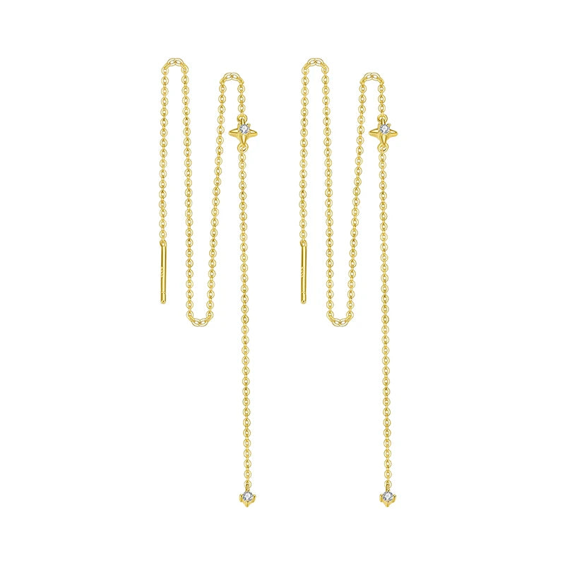 Bamoer Moissanite Long Chain Drop Dangle Earrings, 925 Sterling Silver Star Tassel Threader Double Piercings Convertible Earring