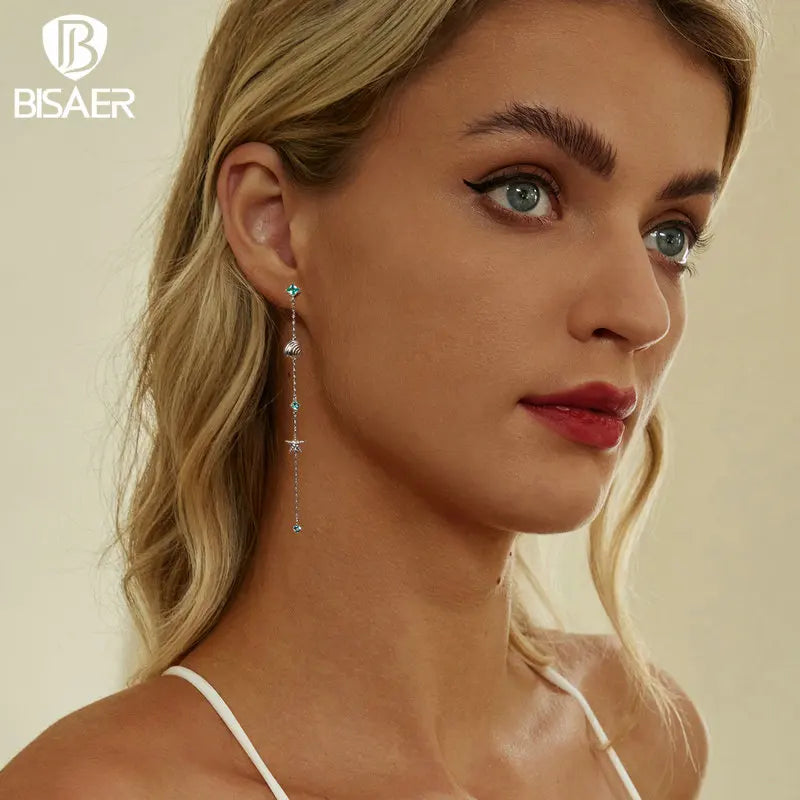 BISAER Boucles d'oreilles à tige en argent sterling 925 avec motif coquillage et étoile de mer pour femme, bijoux fins, cadeau pour fête sur la plage