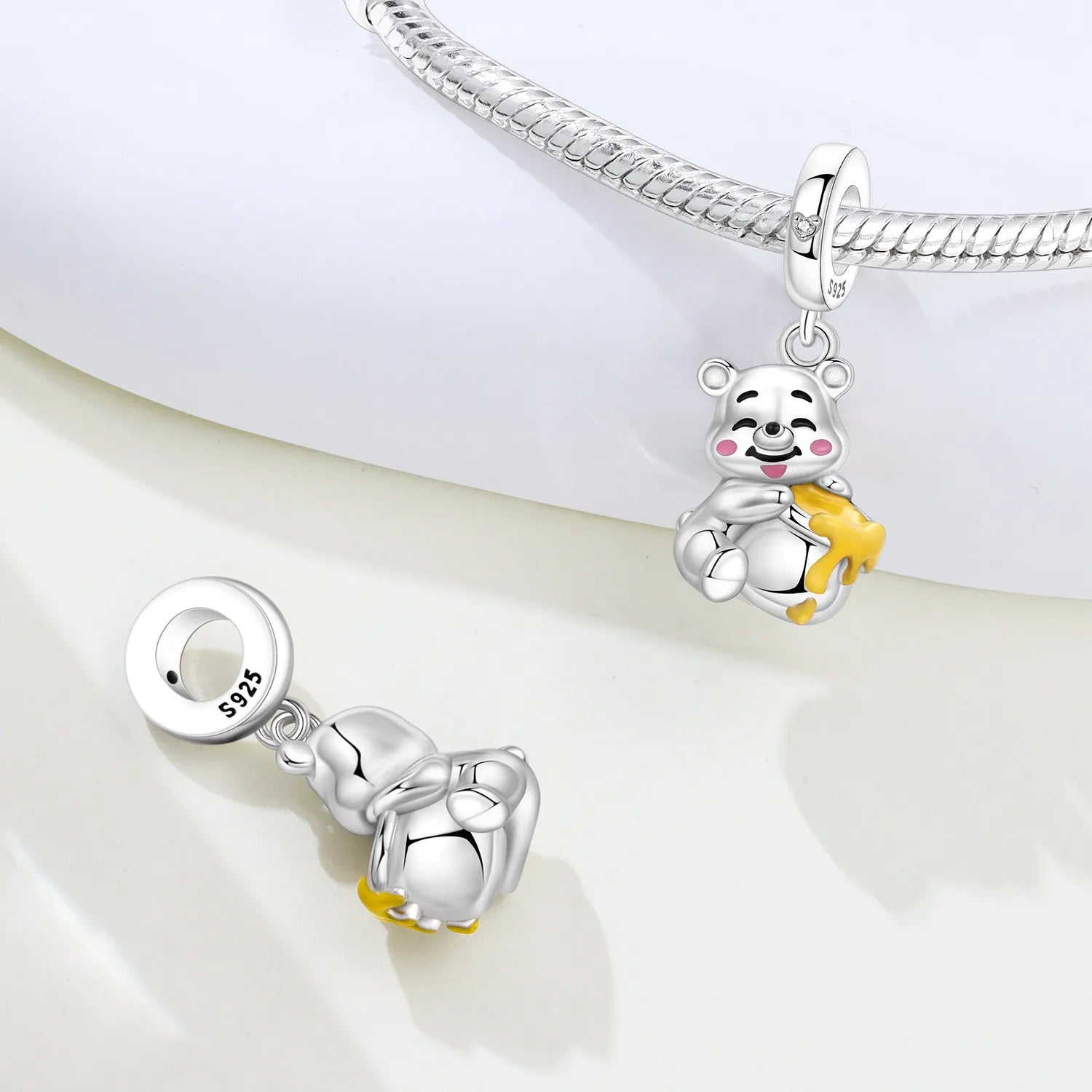 PANPOKI 925 Sterling Silver Honey Pot Bear Animal Beads Original Pendants Bracelet Charm Jewelry Party DIY Trendy Gifts