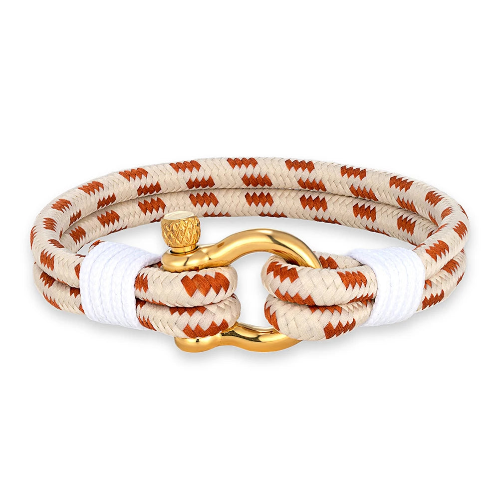 MKENDN Nautical Bracelet for Men Women Sailing-Inspired Gold Plated Horseshoe Shackle Bracelet Unique Screw Clasp Gift for Men