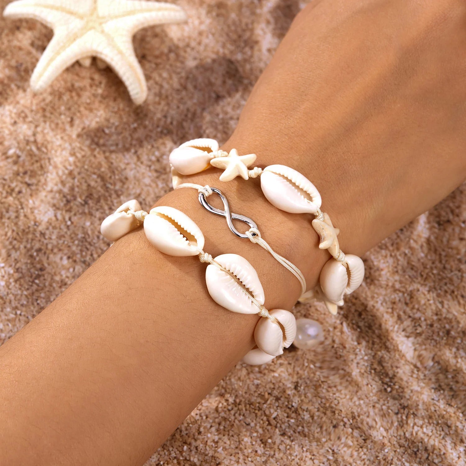 Summer Bohemian Flower Starfish Sea Turtle Pendant Bracelets Set for Women Polymer Clay Colorful Beaded Bangle Beach Jewelry