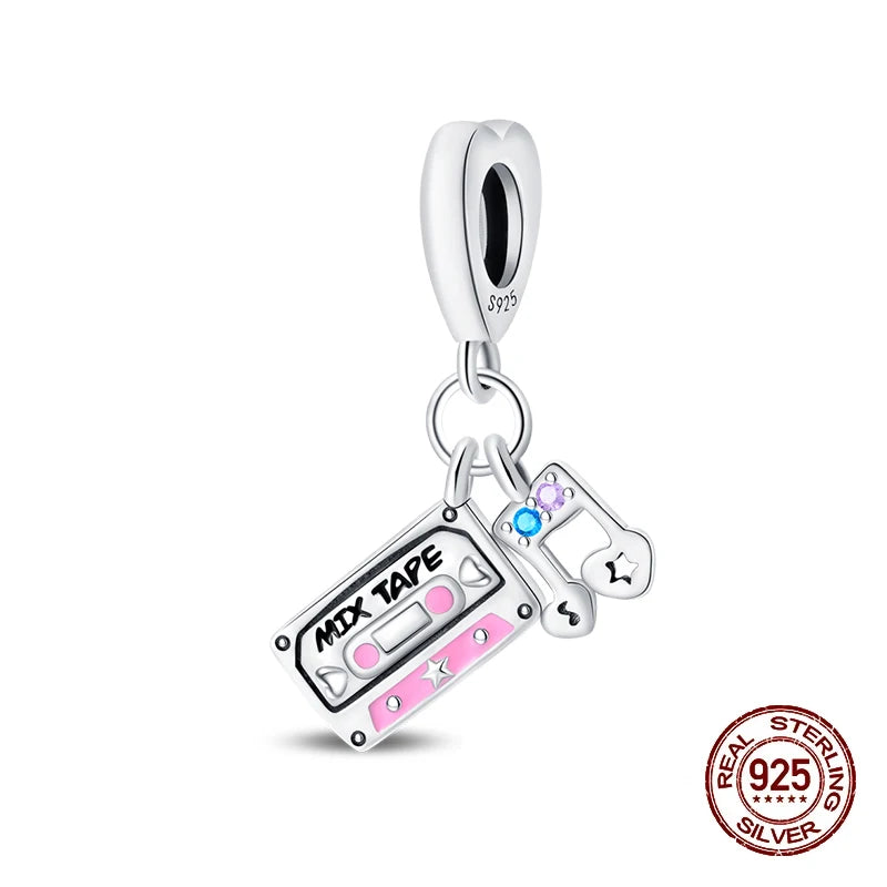 New 100% 925 Sterling Silver Butterfly Guitar Rock Musical Note Charms Beads Fit 3mm 925 Original Bracelets Fine DIY Jewelry