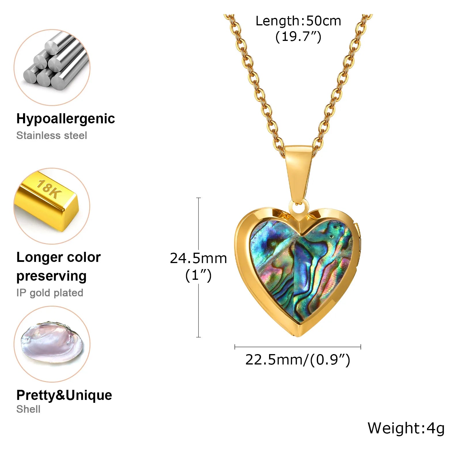 Vnox Light Heart Locket Pendants for Women Men Openable Photo Frame Glossy Stainless Steel Necklaces Family Love Collar