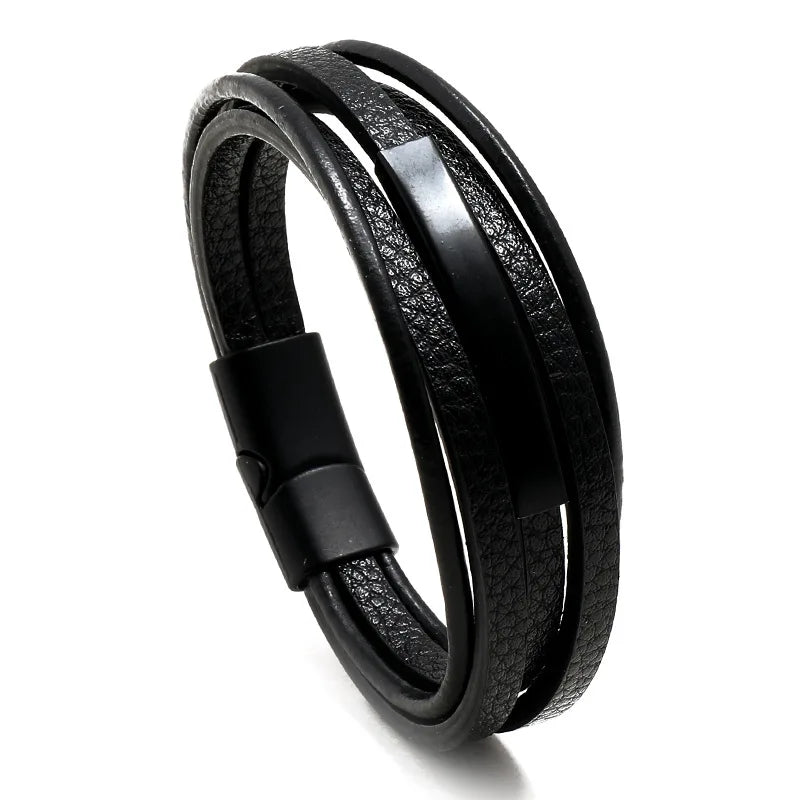 New Men's Leather Braided Bracelet Alloy Magnet Buckle Multilayer Leather Bracelet Retro Simple Bracelet Wholesale