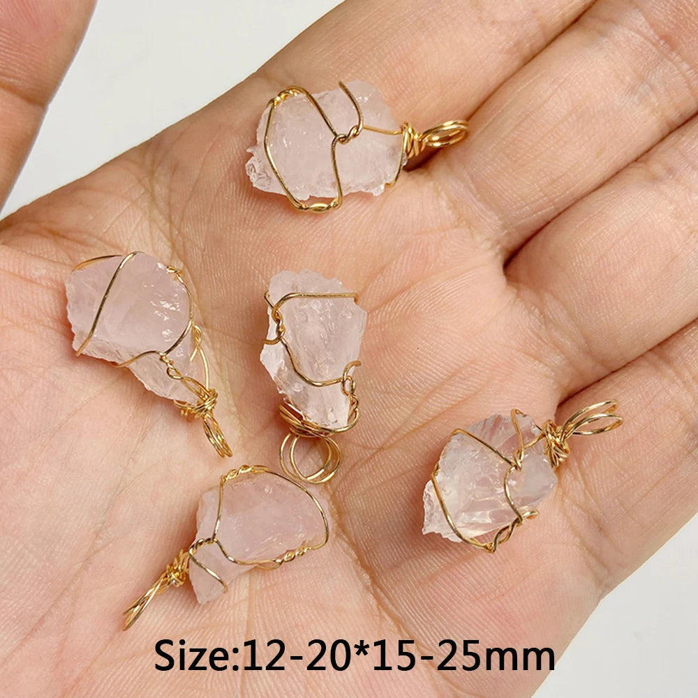 5pcs Natural Rough Stone Pendant Irregular Shape Healing Amethysts Labradorite Agat Quartz Pendants For DIY Handmade Necklace