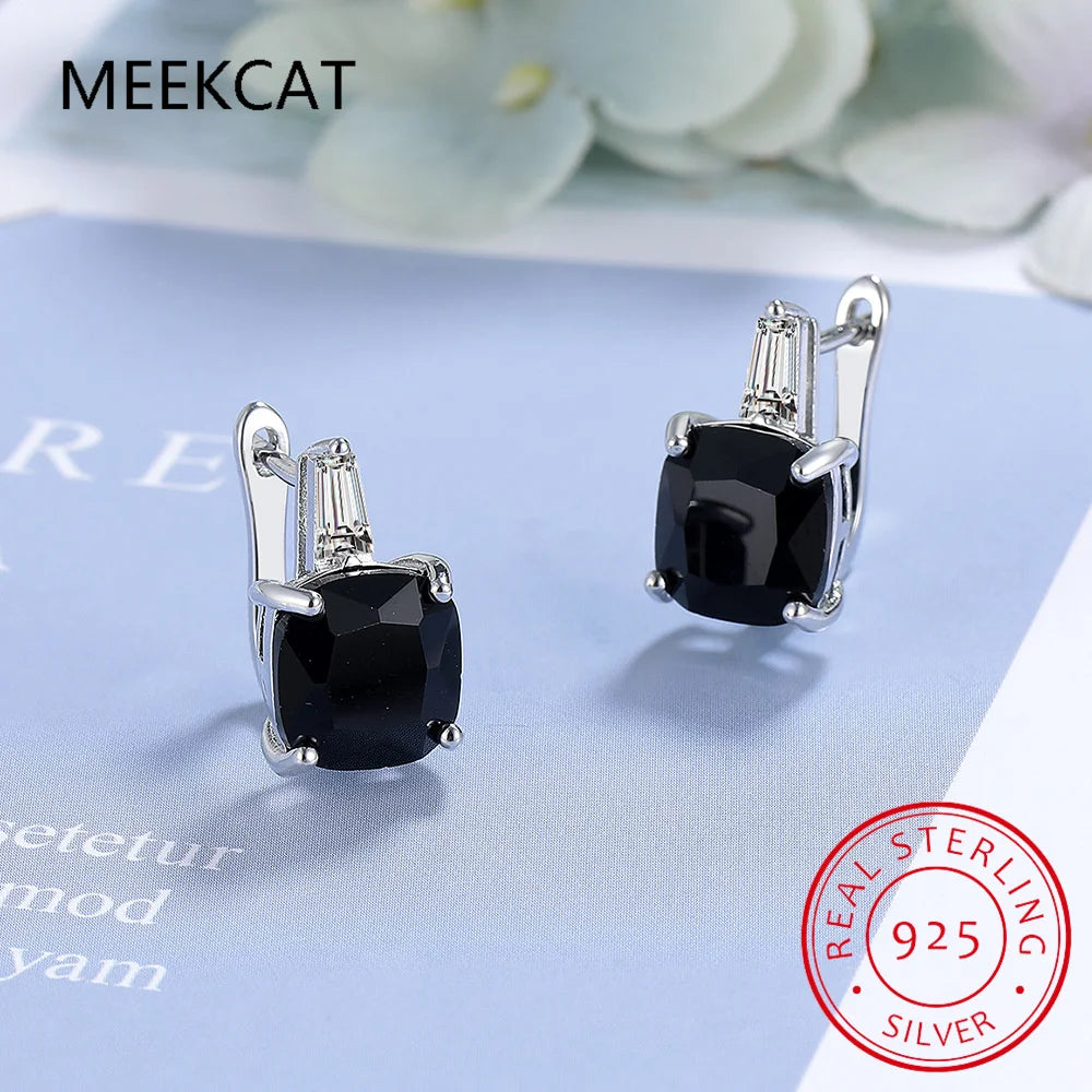 Boucles d'oreilles créoles en argent sterling 925 et améthyste véritable taille coussin, pour femme. Bijou carré tendance en pierre précieuse, cadeau d'anniversaire.