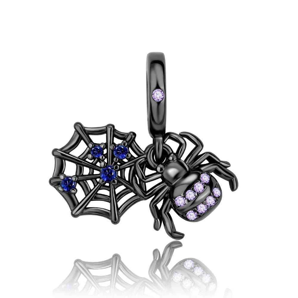 Halloween Charms 925 Sterling Silver Black Skull Bat Pumpkin Pendant Fit Original Bracelet Charm Beads Necklace DIY Fine Jewelry