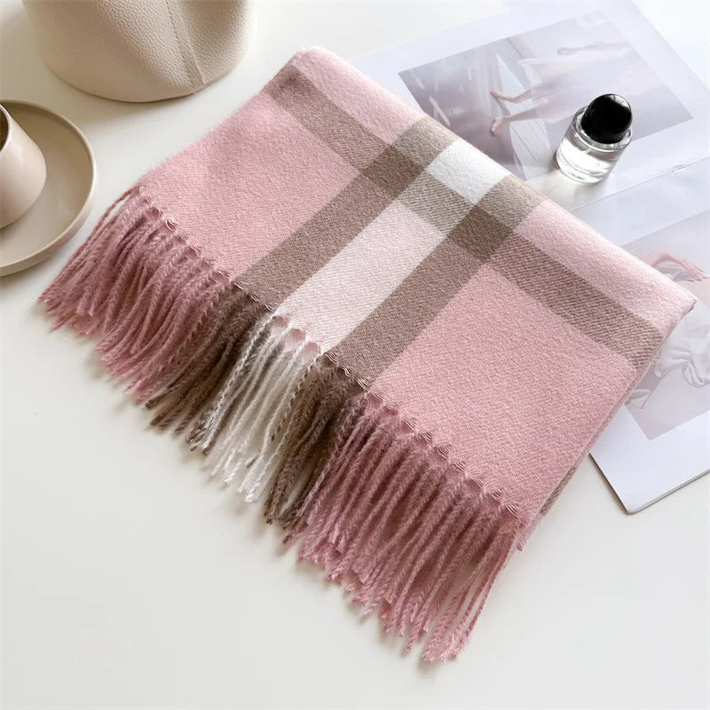 New Women Men Winter Plaid Cashmere Like Blanket Scarf Design Thick Warm Pashmina Shawl Wraps With Tassel Poncho Stoles Echarpe