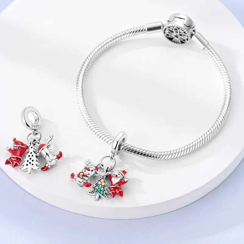 sterling silver snowflake Christmas tree ski boots fit original Pandora bracelet charm bead necklace Diy female jewelry - Madeinsea©