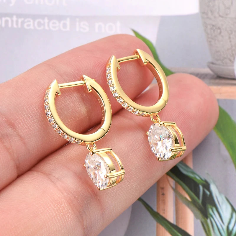 OXTAO Hoop Earings 100% 925 Sterling Silver Oval Cut D Moissanite Drop Dangle Earrings Huggie Wedding Jewelry Gift Wholesale