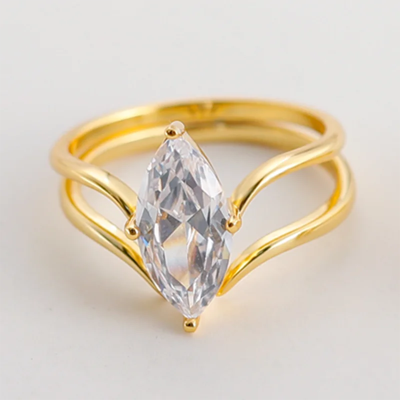 Navisafira S925 Marquise Moissanite Rings, 1/2/3 Carat Options, Gold & Silver Colors, Elegant Double Band Design