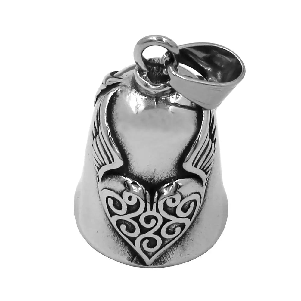 Fashion Black Wings Heart Bell Pendant Stainless Steel Charm Biker Jewelry Men Pendant Christmas Gift SWP0656A