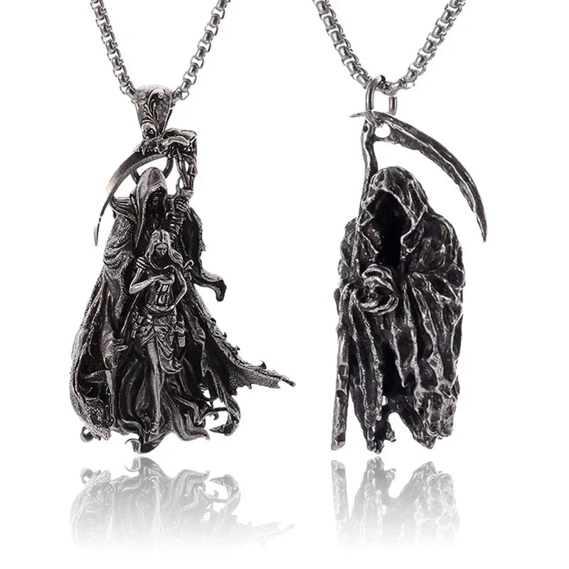 Hell Death Scythe Necklace Pendant Gothic Mysterious Devil Necklace Men\'s Personality Punk Retro Halloween Trend Jewelry