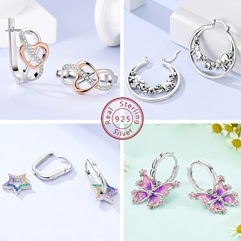 2024 neue 925 Sterling Silber Hoop Ohrringe Blumen Zirkon Ohrringe Stud Für Frau Feine Geburtstag Hochzeit Partei Schmuck Geschenke