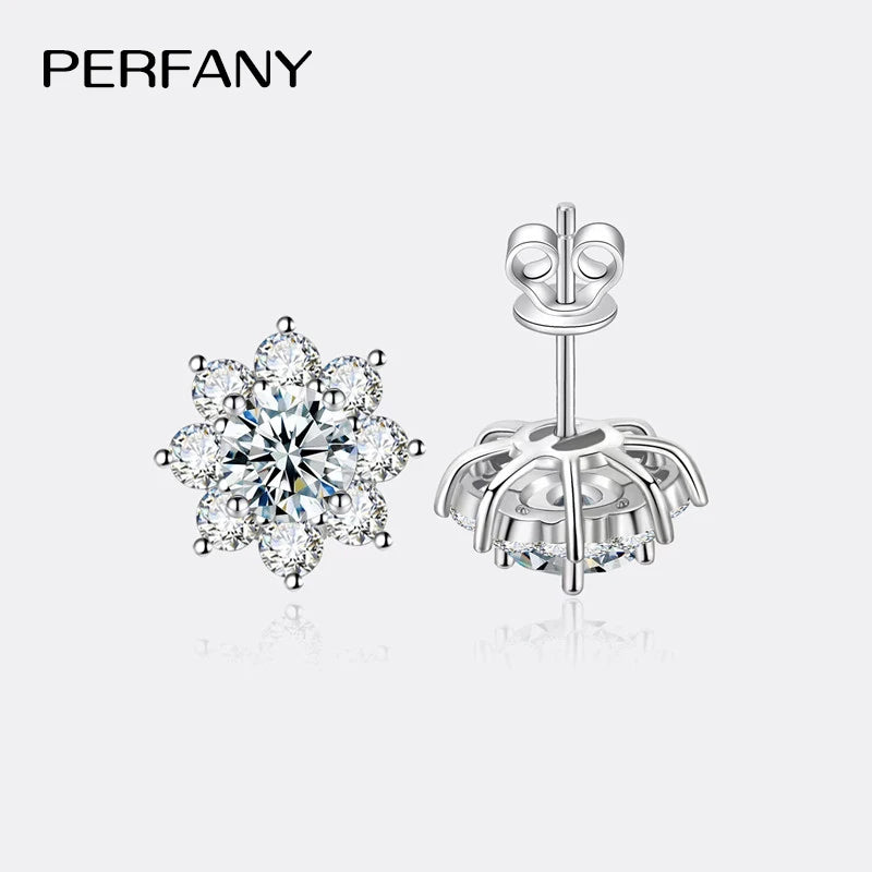 PERFANY 0.3-1CT Moissanite Earrings for Women S925 Pure Silver Snowflake Simulation Diamond Earrings Wedding High-end Jewelry