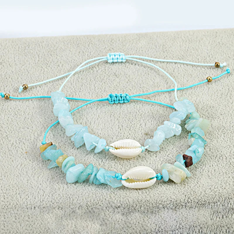 Bohemian Sea Shell Beads Bracelets For Women Handmade Irregular Stone Beaded Bangles Beach Party Friendship Jewelry Gift