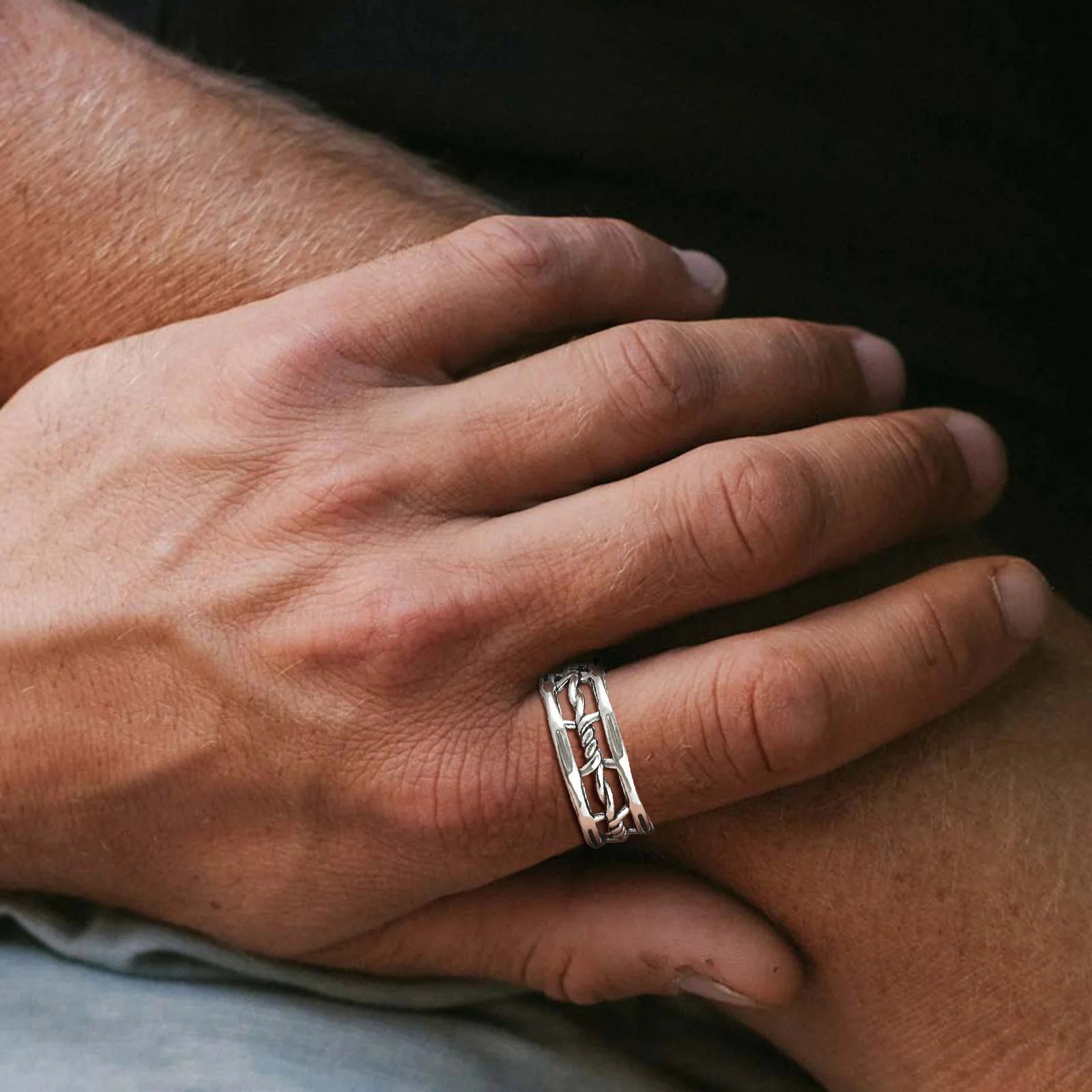 Vnox Gothic Thorn Rings for Men Boys, Twisted Metal Hollow Out Open Ring, Silver Color Male Finger Band Accessory - Madeinsea©
