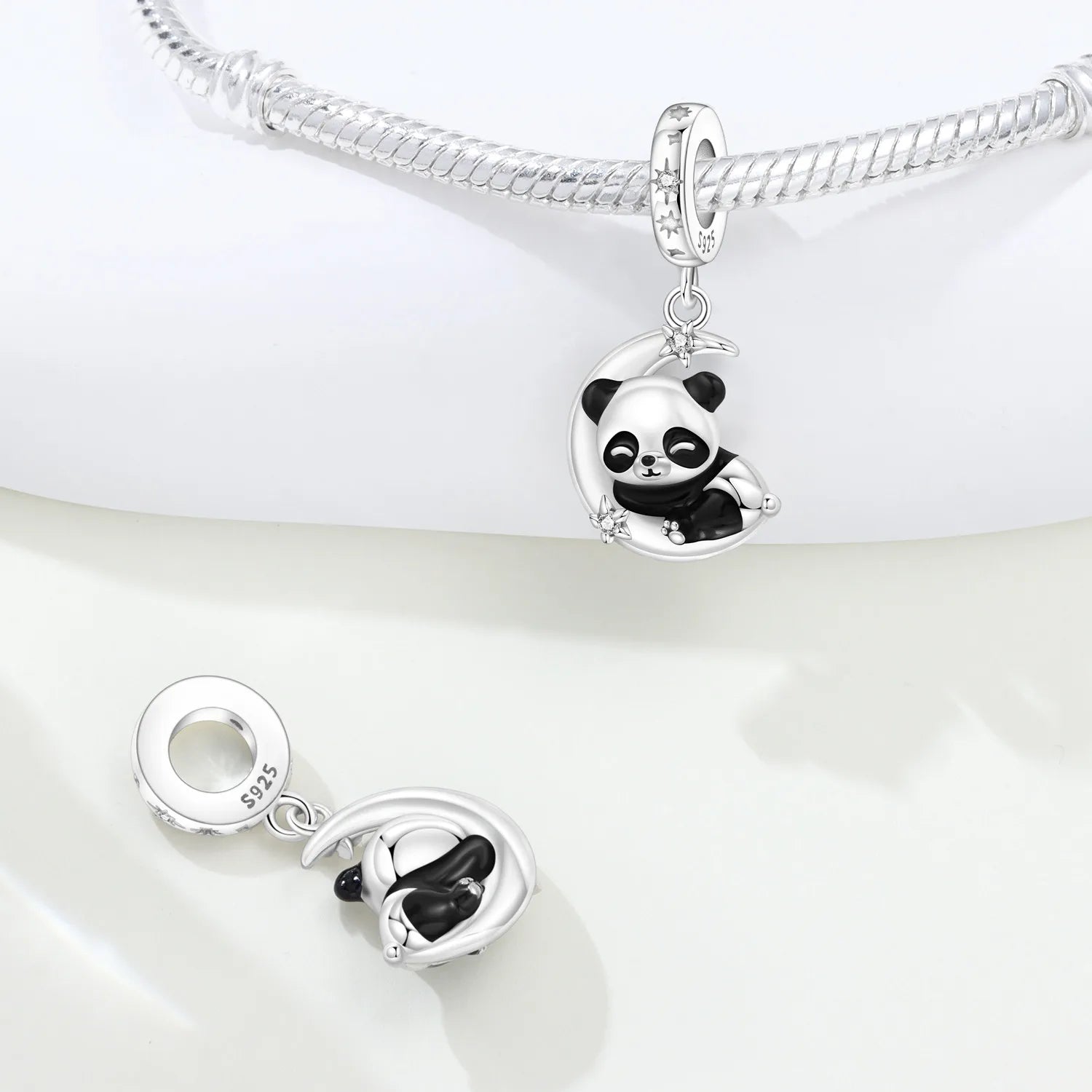 PANPOKI 925 Sterling Silver Sleeping Panda Animal Beads Original Pendants Bracelet Charm Jewelry Party DIY Trendy Gifts