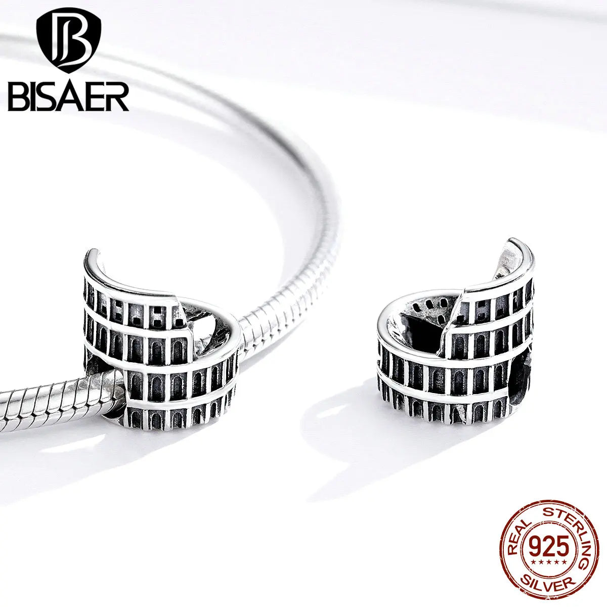 BISAER 925 Sterling Silver World Famous Building Style Charms Beads Eiffel Tower Big Ben Pendant Fit Bracelets DIY Fine Jewelry