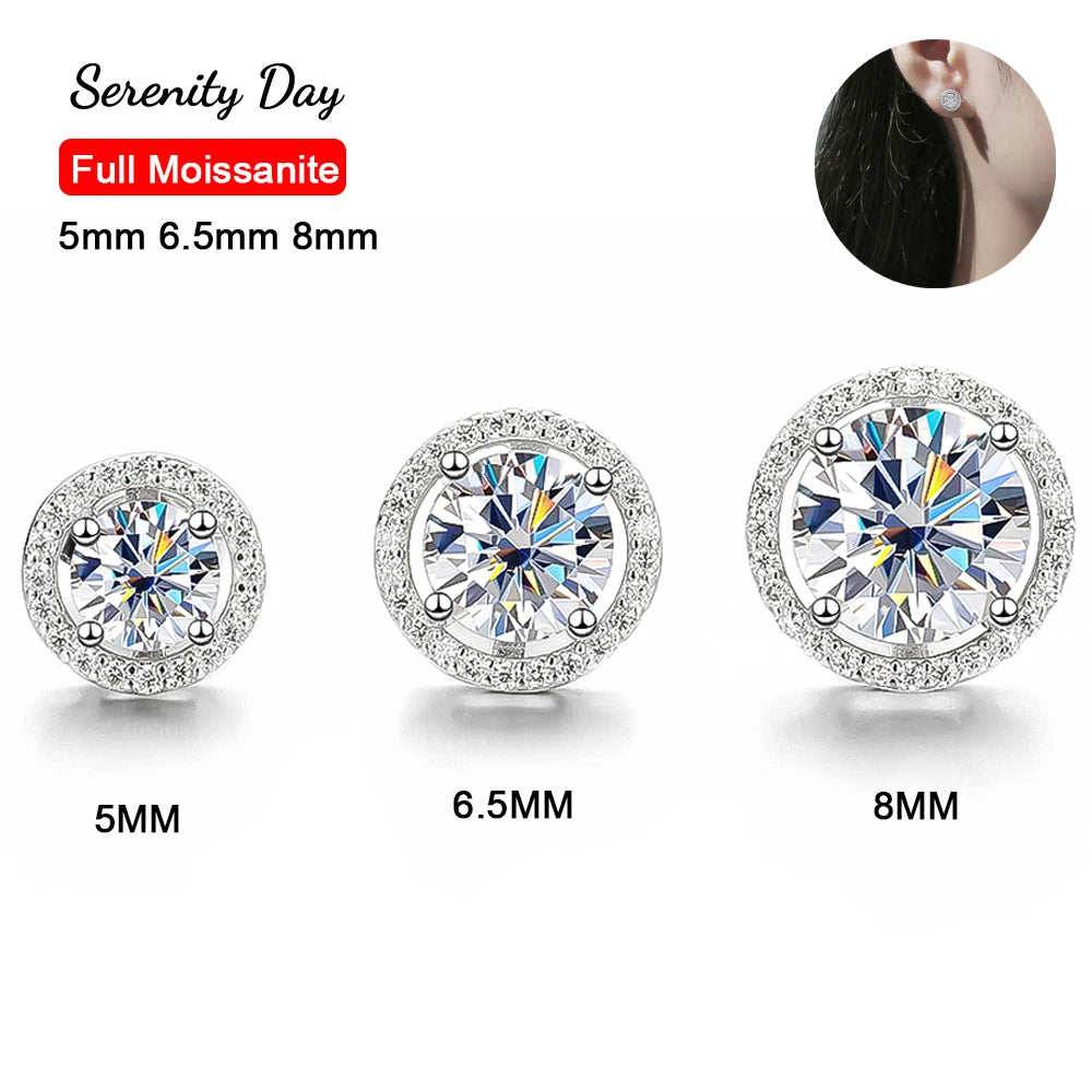 Serenity 0.5ct 1ct 2ct All D Moissanite Earrings For Women Gift S925 Sterling Silver Sparkling Round Bag Stud Earrings Jewelry