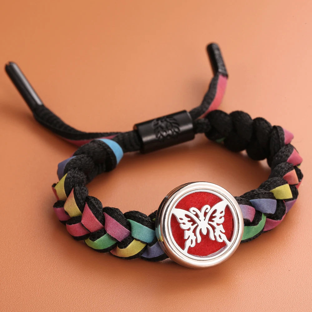 Colorful Braided Leather Aromatherapy Bracelet Bangle Tree of Life Essential Oil Diffuser Perfume Locket Bracelet Aroma Jewelry