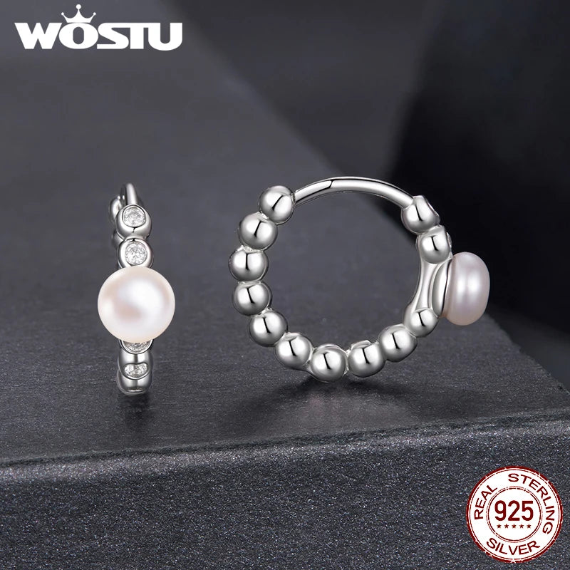 WOSTU Moissanite & Natural Pearl Bubble Hoop Earrings For Women, 925 Sterling Silver Elegant Huggies Pendient Xmas New Gift