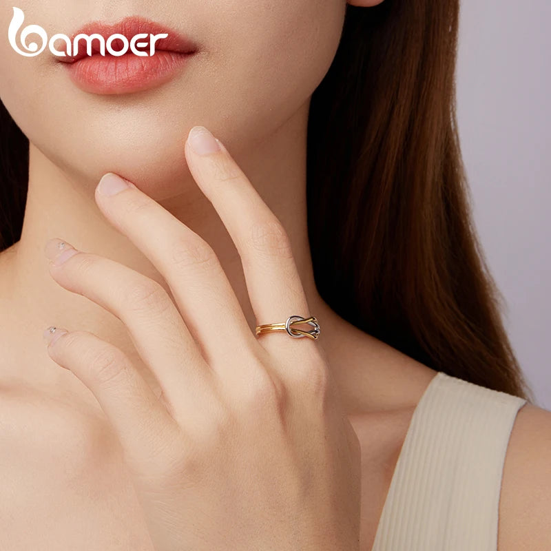 BAMOER 925 Sterling Silber Zweifarbiger Kreuzring, eleganter, polierter Doppelknotenring für Damen, Teenager und Mädchen – ein tolles Geschenk für Partys