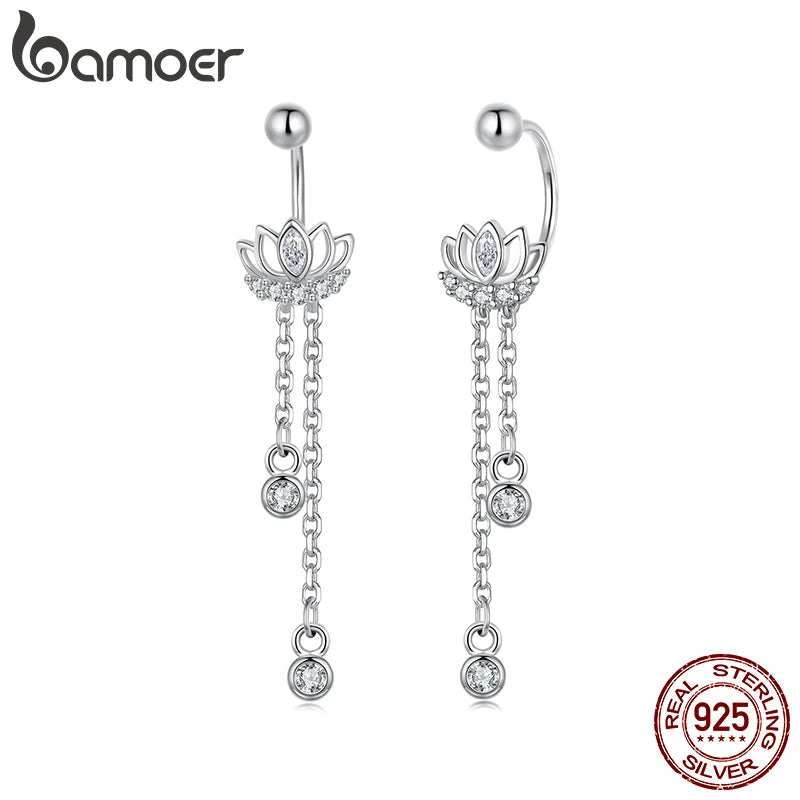 BAMOER Ohrstecker aus 925er Sterlingsilber mit Lotusquaste, tropfenförmigen Perlen und Hakenverschluss für Damen und Teenager – eleganter Schmuck
