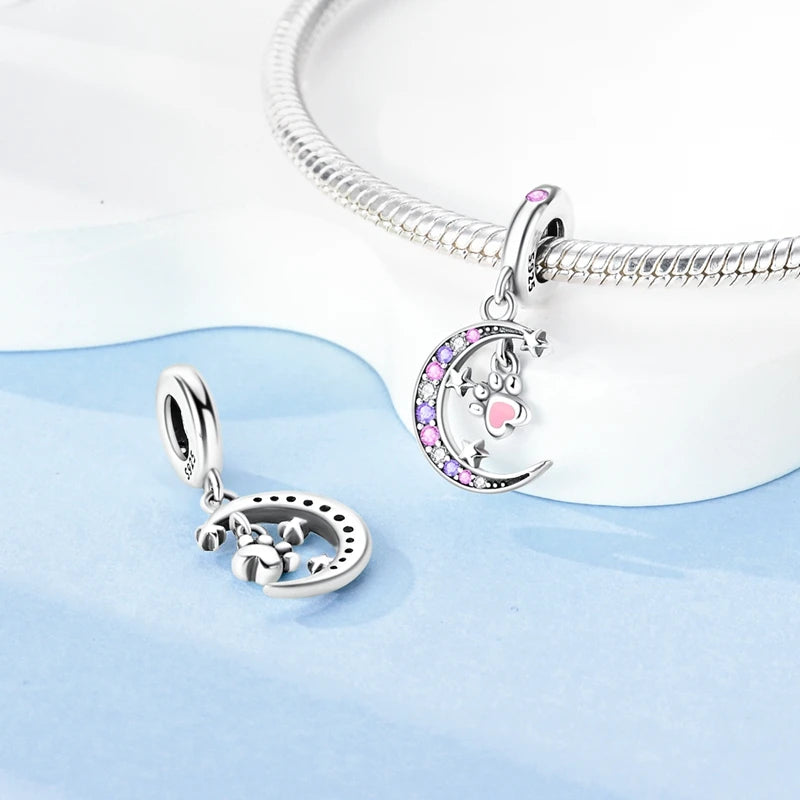 100% 925 Sterling Silver Sparkling Cat Moon Sun and Stars Charms Pendants Fit 3mm 925 Original Bracelets DIY Fine Jewelry